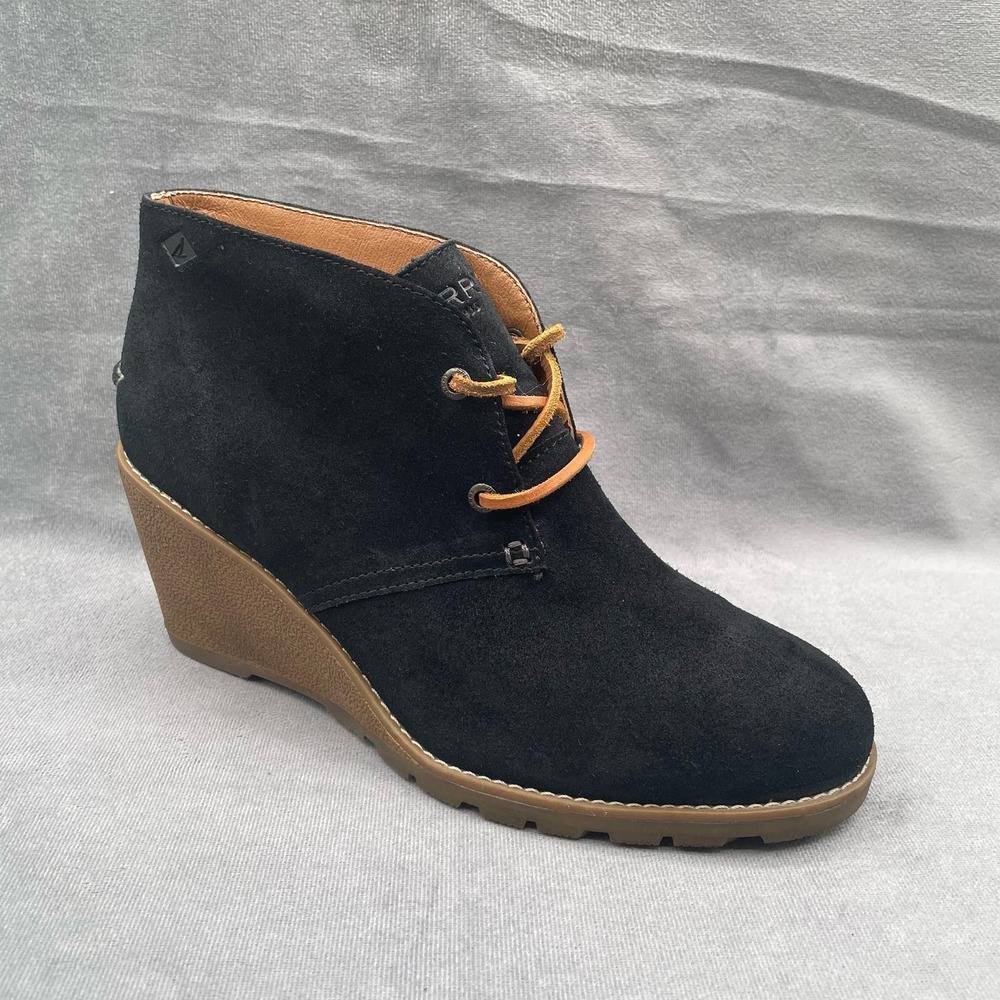 Sperry Celeste Wedge Heel‎ Ankle Booties Women’s US 8.5 Black Suede